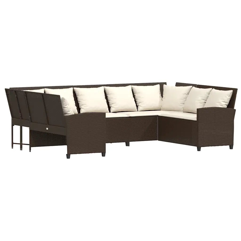 Divano da Giardino con Cuscini in Polyrattan Marrone