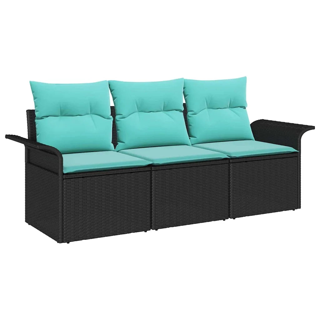 Set Divano da Giardino con cuscino 3 pcs Nero Poly Rattan 3353895