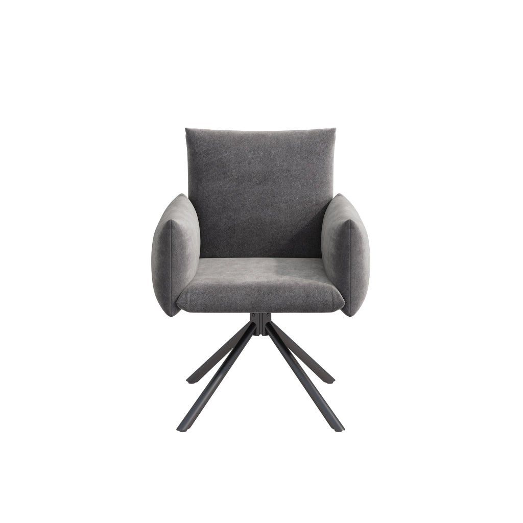 Set di 2 sedie da pranzo girevoli 360° in velluto grigio con braccioli e gambe in metallo