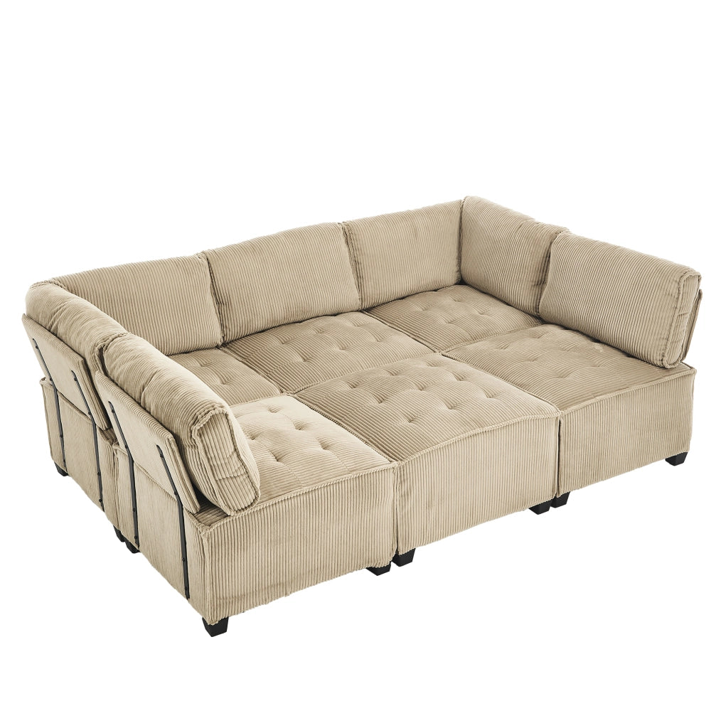 Sofa modulare 6 posti - Zephmum- Tessuto corda, ergonomico, stoccaggio, combinabile