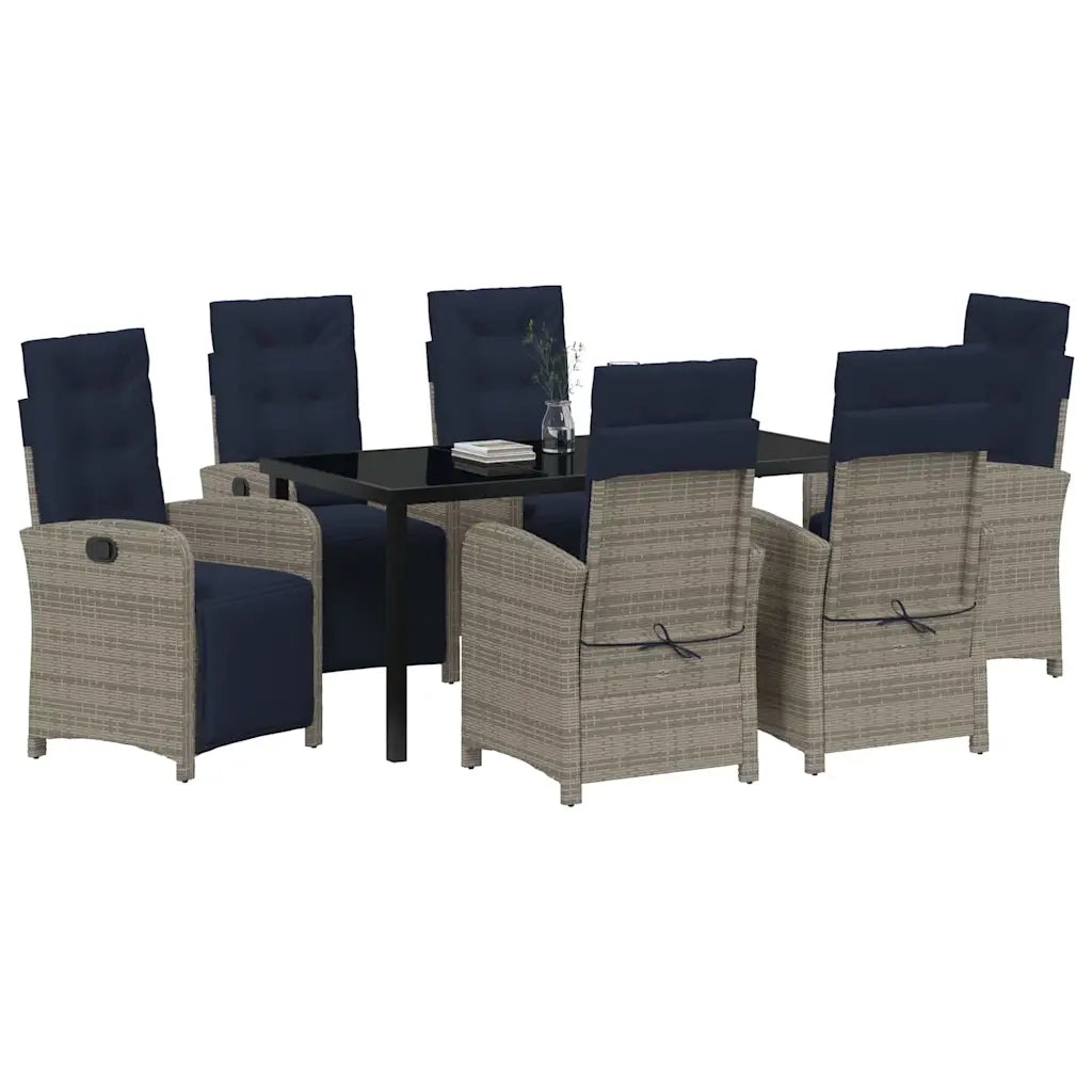 Set da Pranzo per Giardino con cuscino 7 pcs Grigio polyrattan