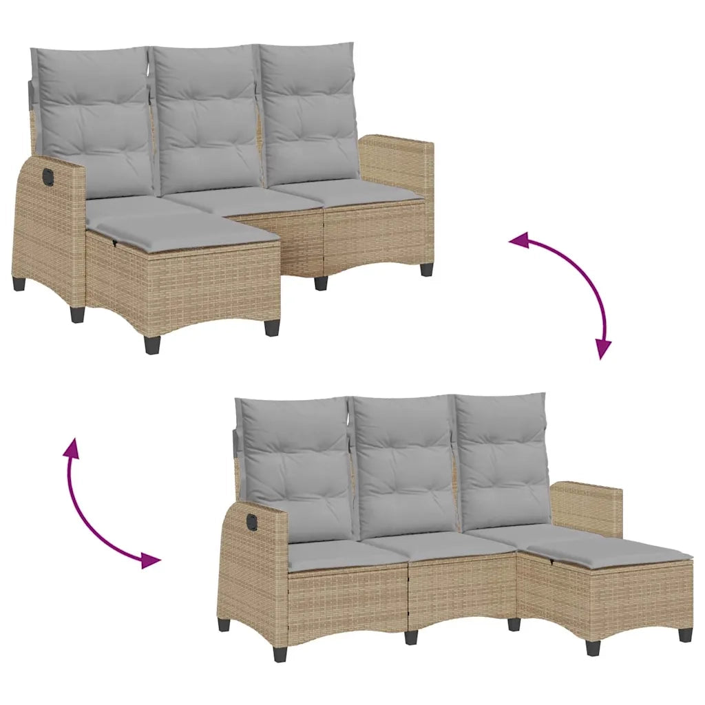Divano da Giardino Reclinabile con Cuscini a L Beige Polyrattan 4108241