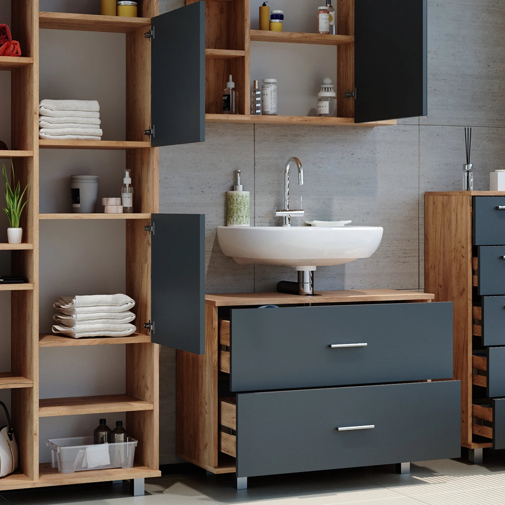 Vicco Set mobili bagno Antracite/quercia dorata 4 parti