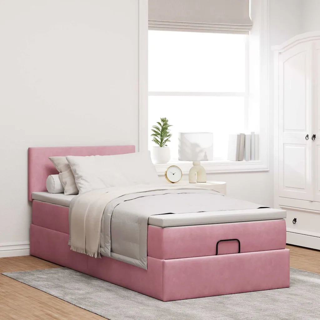 Pouf Letto con Materasso e LED Rosa 80x200cm in Velluto 3312517
