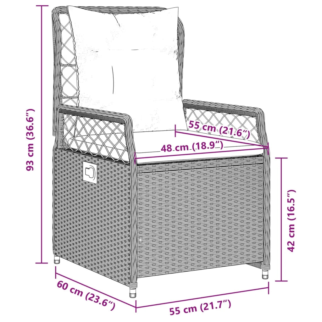 Set da Pranzo da Giardino 9 pz con Cuscini Nero in Polyrattan 3262970