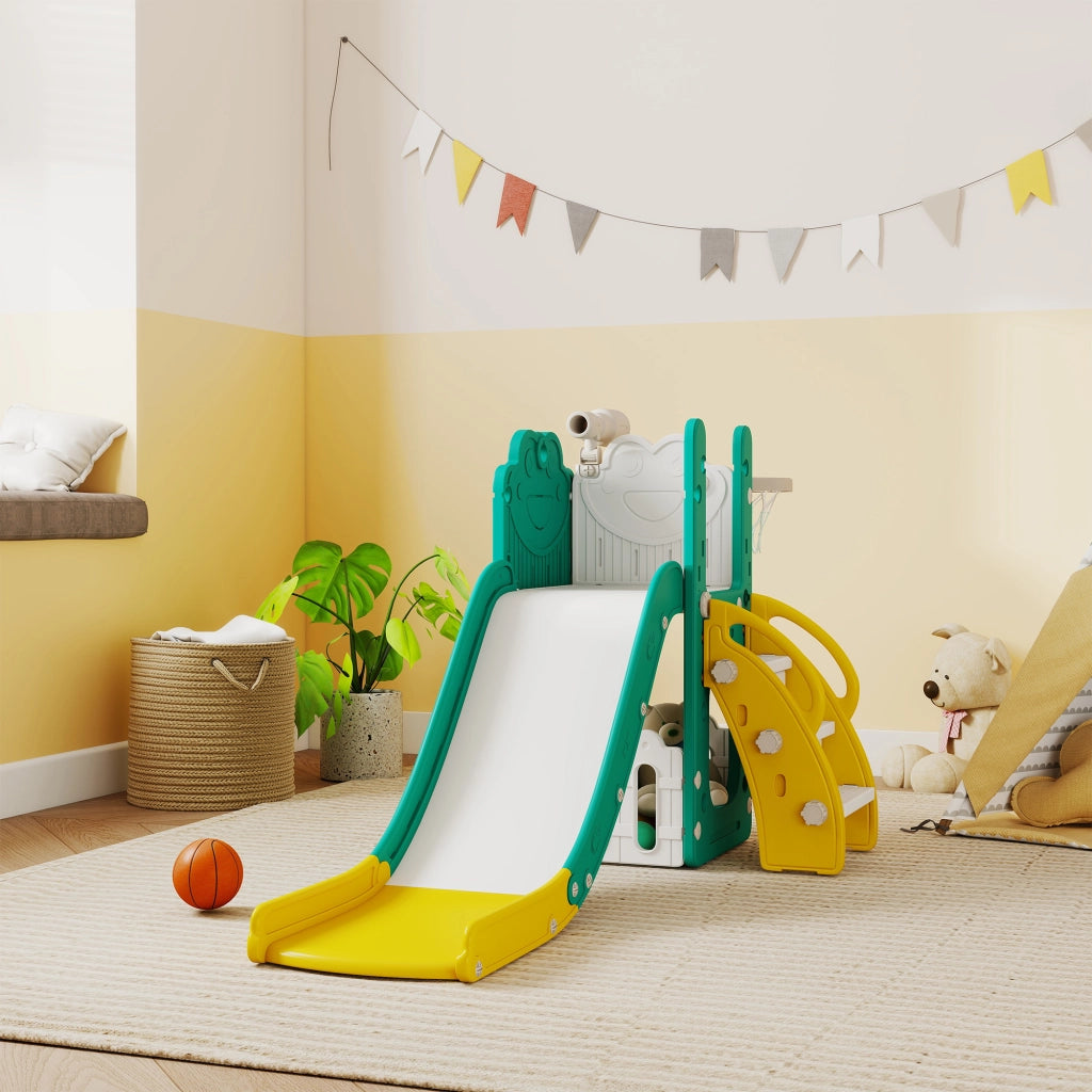 Set da gioco per bambini con scivolo e canestro ¨C Minimal ¨C Giallo e verde