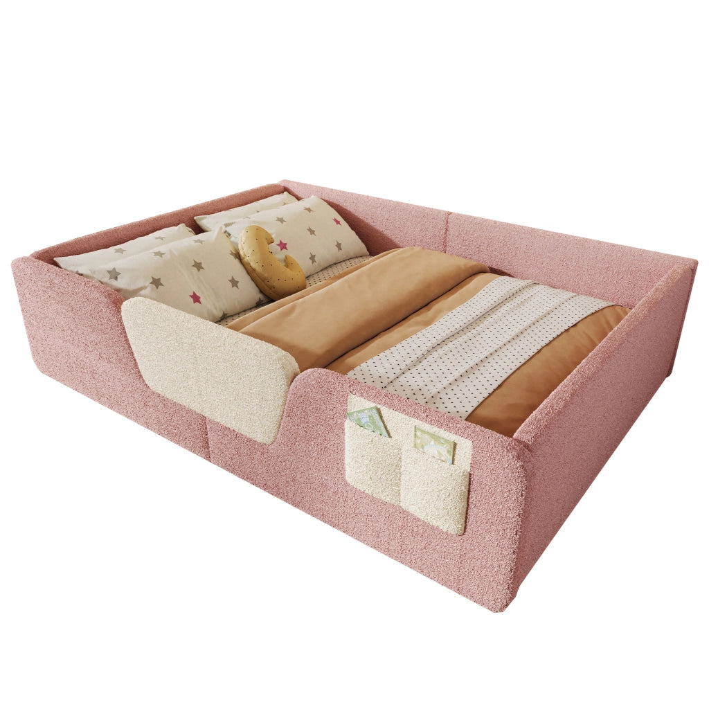 Letto con testata imbottita funzione sicurezza velluto rosa 140x190 cm
