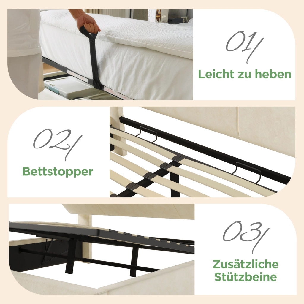 letto imbottito velluto beige 140x200 cm