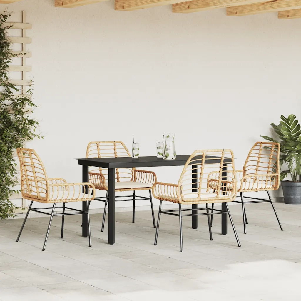 Set da Pranzo da Giardino 5pz con Cuscini Polyrattan Vetro 3334557
