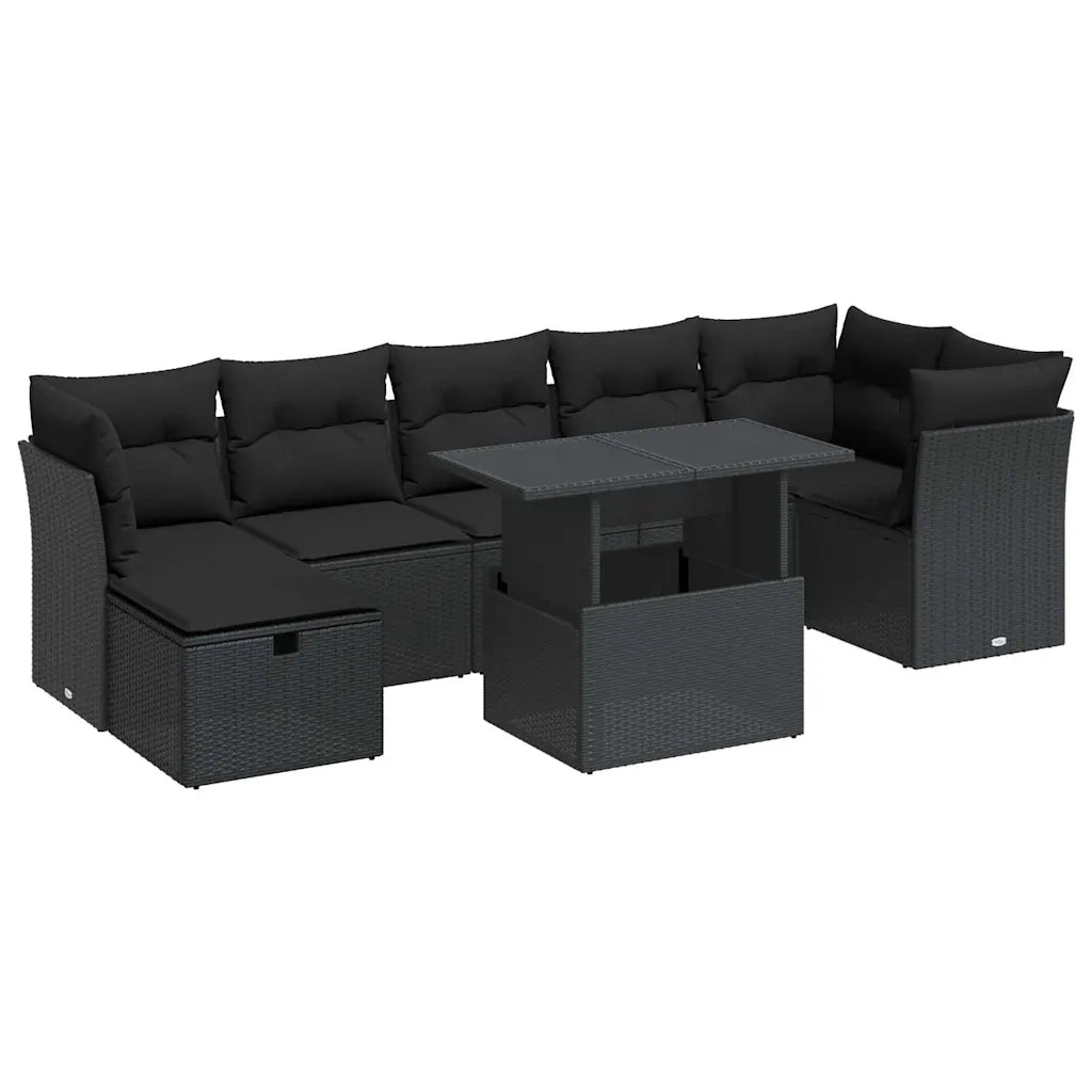 Set Divani da Giardino con Cuscini 8 pz Nero in Polyrattan 3327785