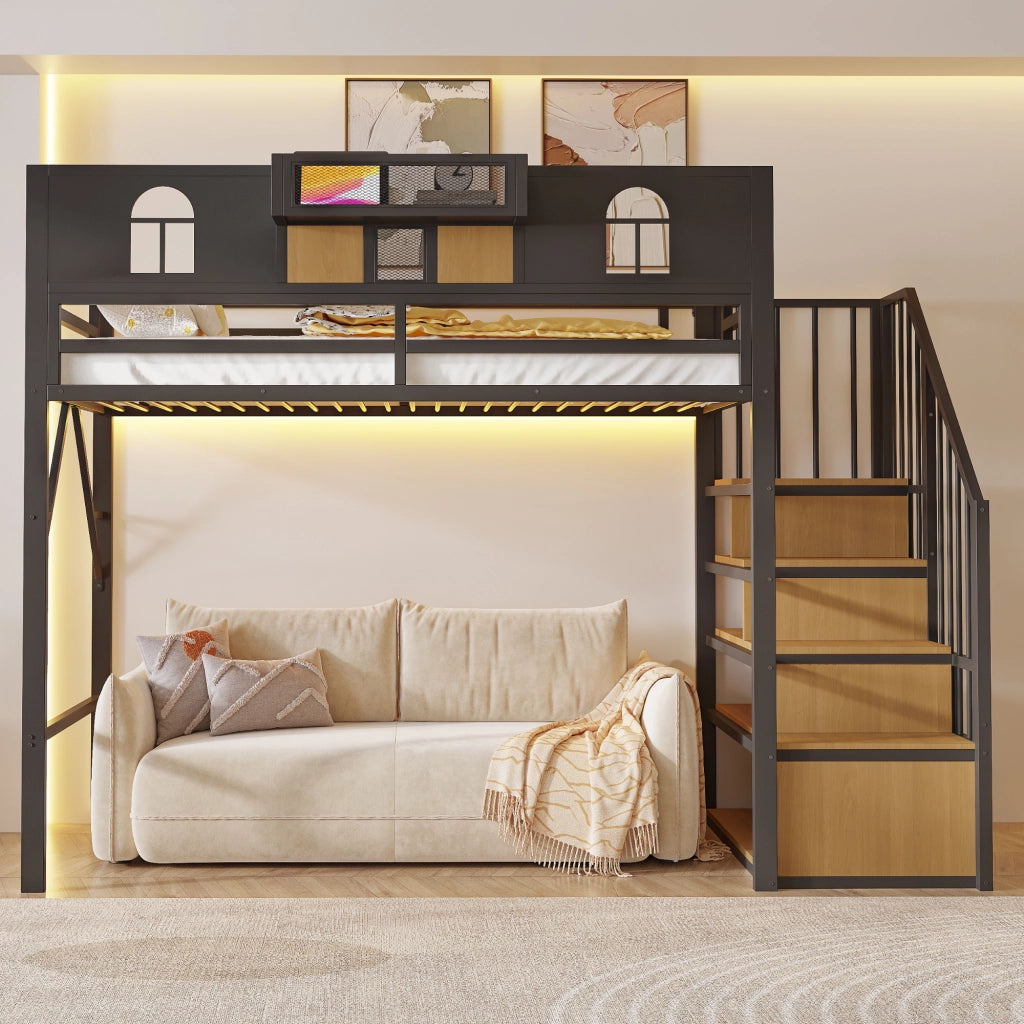 LETTO a soppalco 90x200 cm in metallo nero