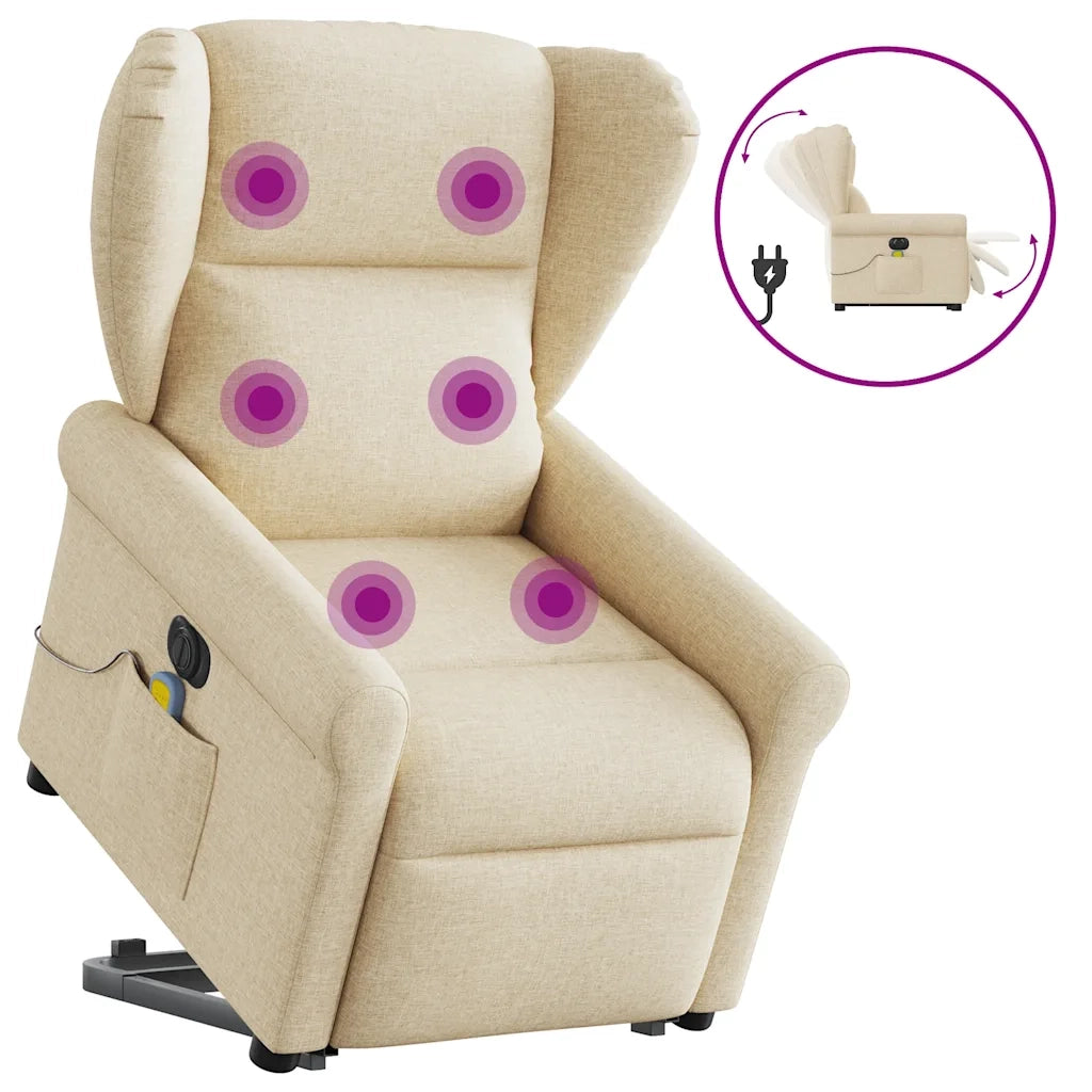 Poltrona Alzapersona Massaggiante Elettrica Crema in Tessuto 3303412