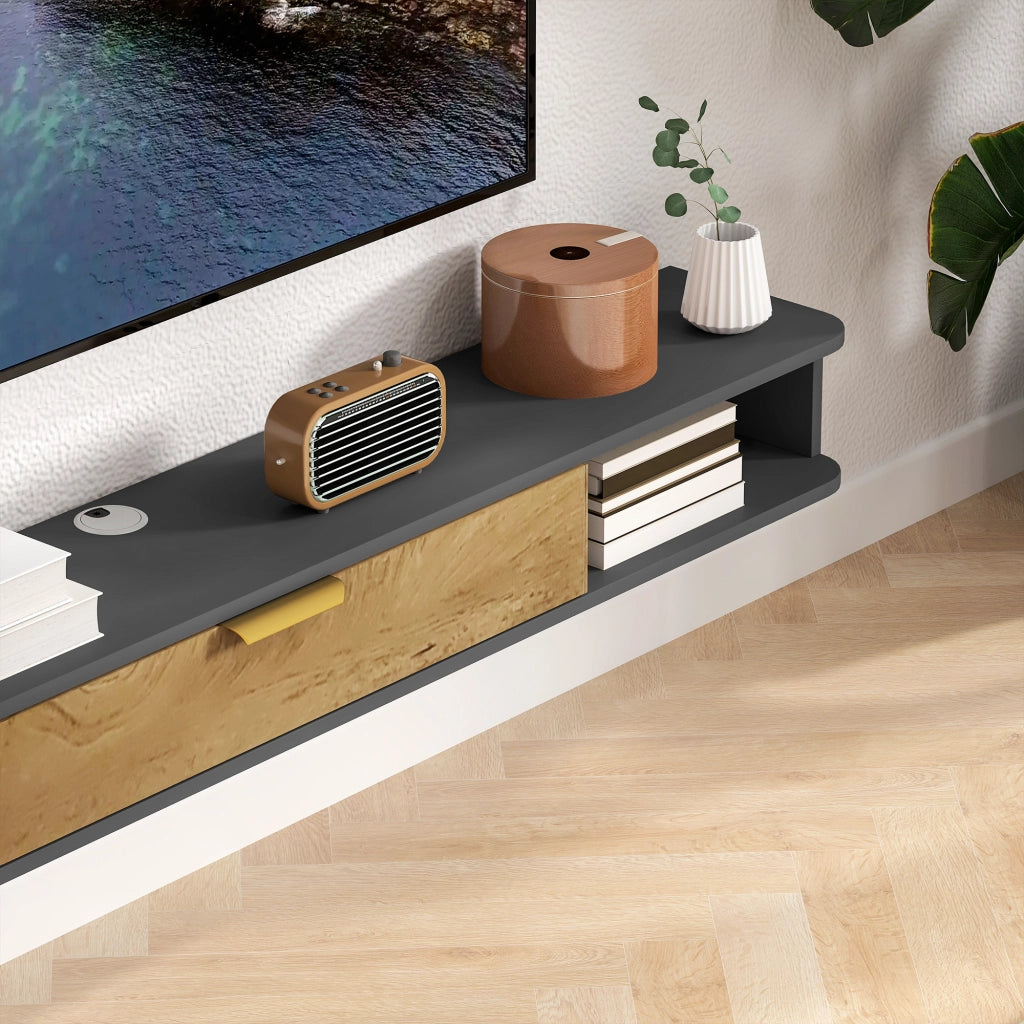 Mobile TV sospeso con ante scorrevoli e scomparti aperti ¨C zephmum ¨C grigio 160x24x16 cm