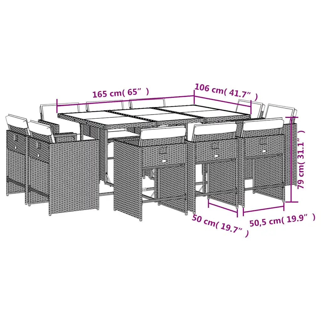 Set da Pranzo da Giardino 11 pz con Cuscini in Polyrattan Nero 3211206