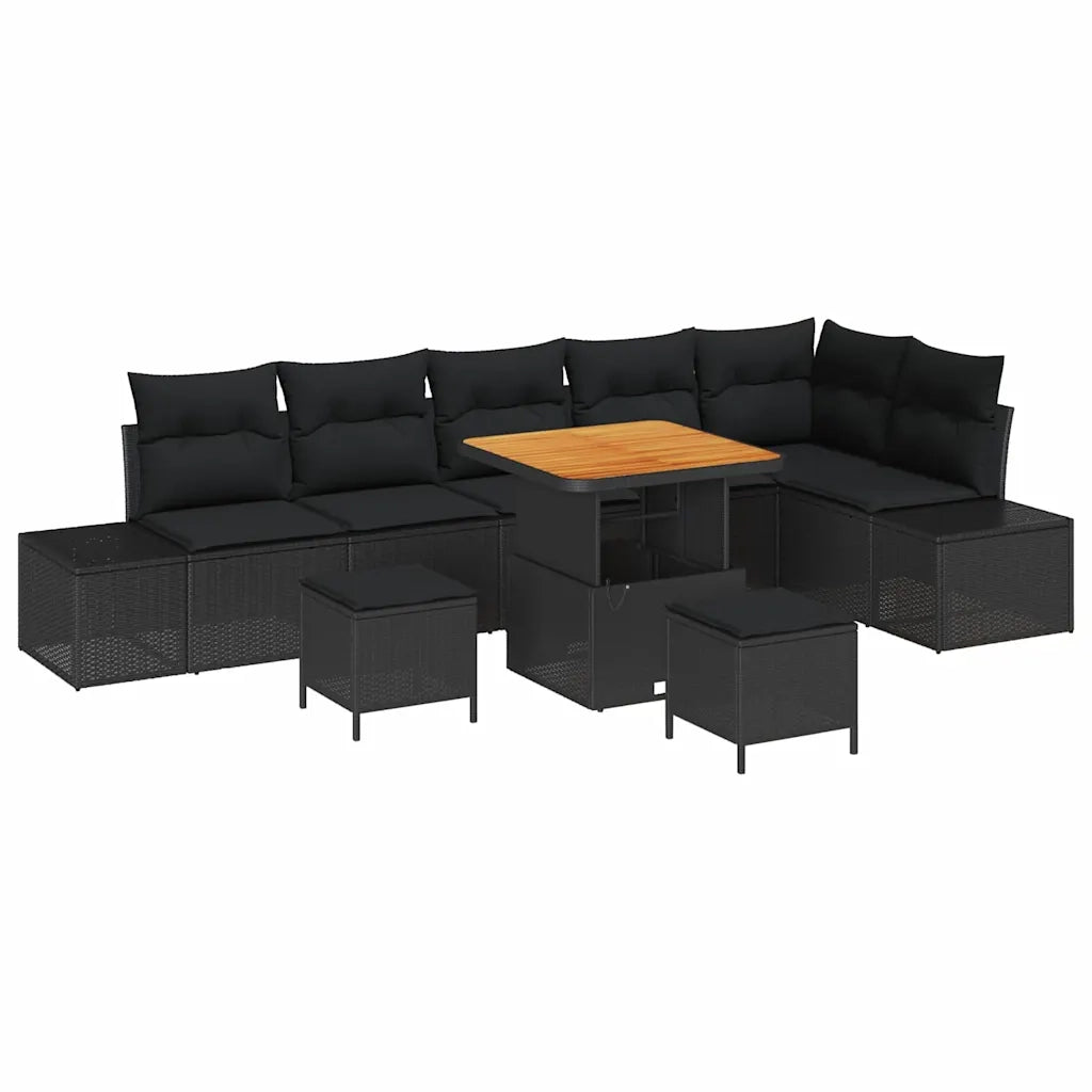 Set Divano da Giardino con cuscino 9 pcs Nero Poly Rattan 3364749