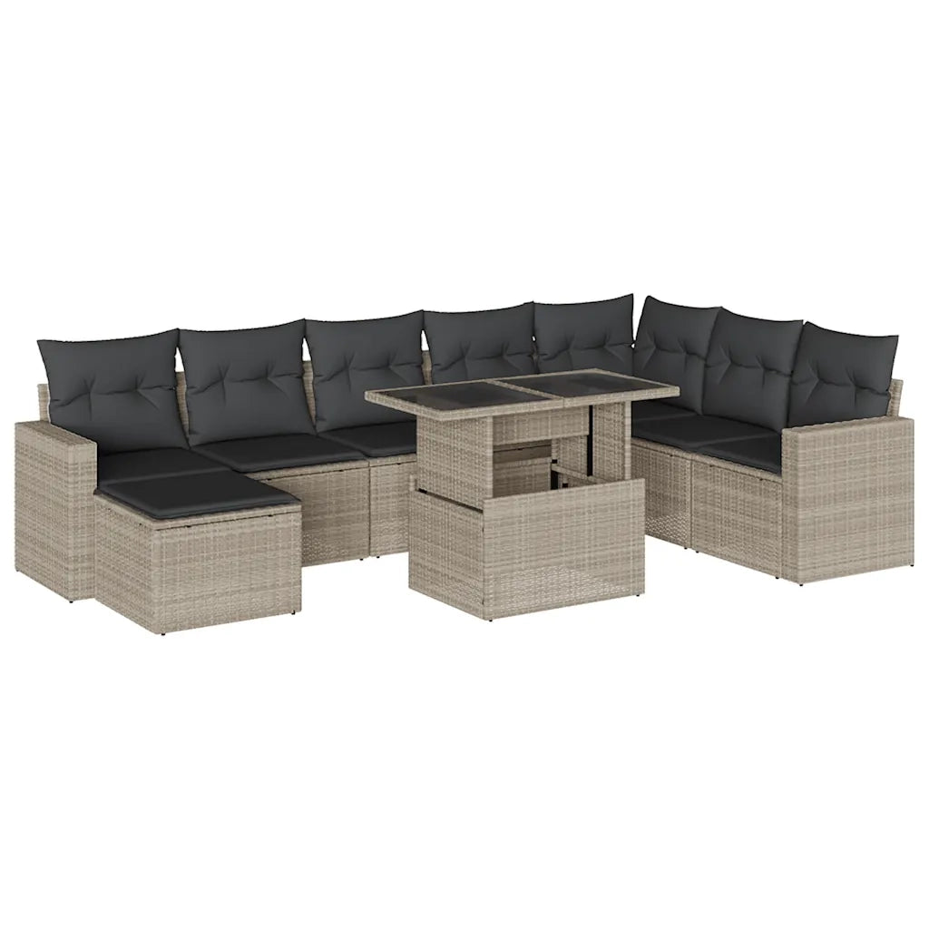 Set Divano da Giardino 9pz con Cuscini Grigio Chiaro Polyrattan 3267472