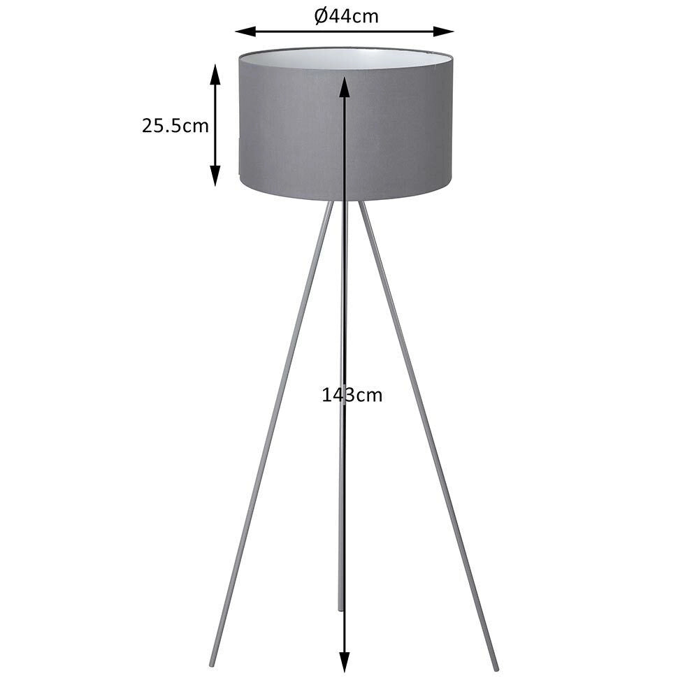 Lampada Piantana Treppiedi Dimmerabile Moderna Paralume E27 60W Tessuto Grigio