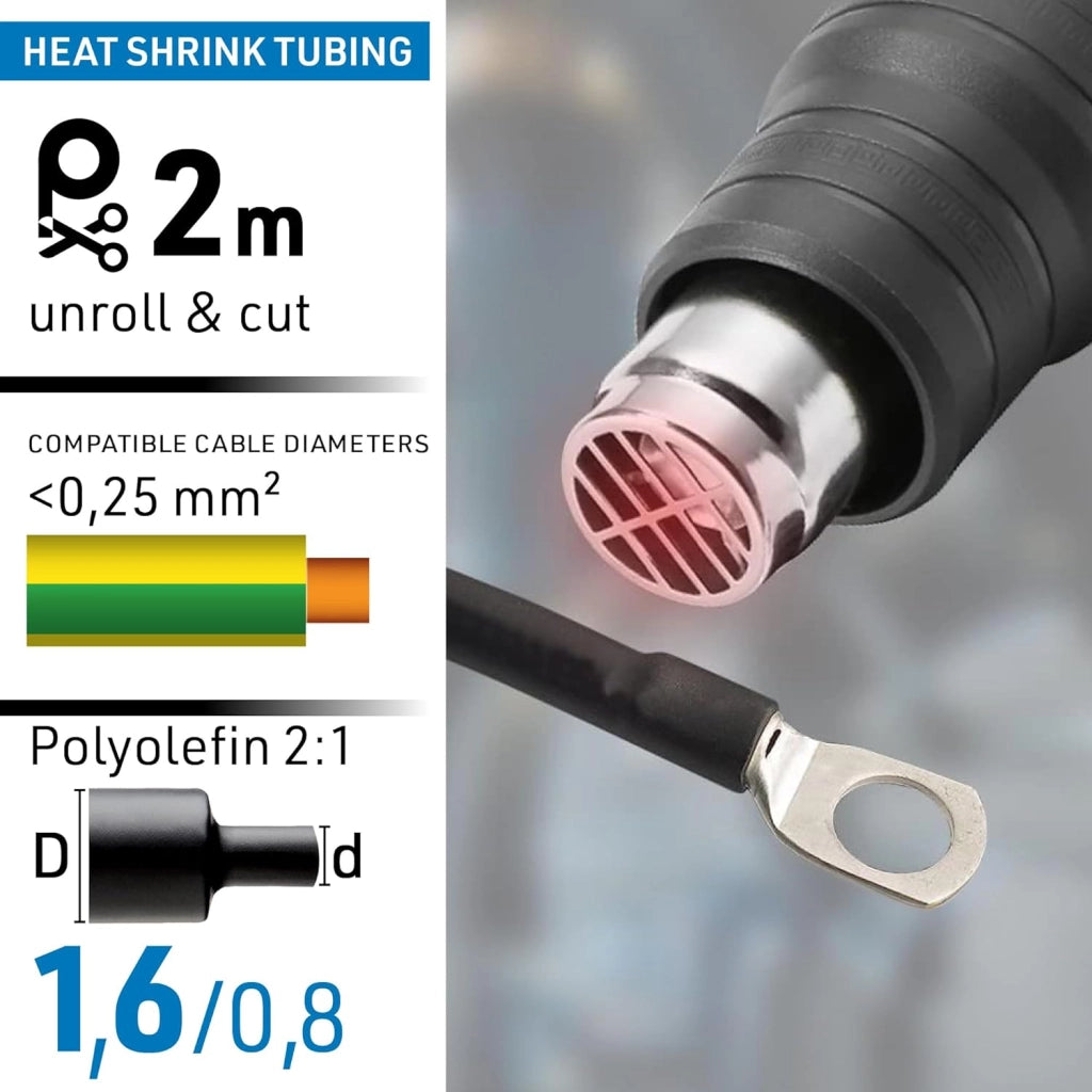 GUAINA TERMORESTRINGENTE 2M D.1,6/0,8MM NERA.