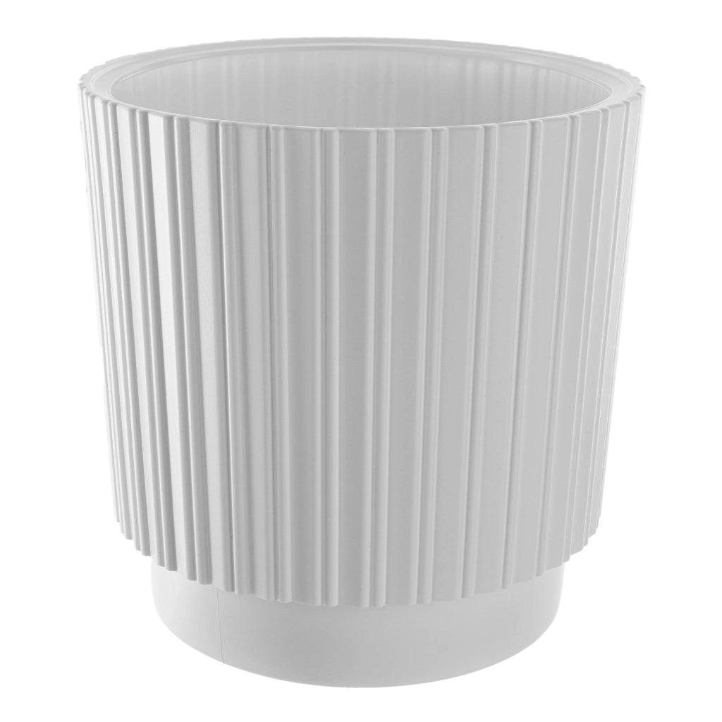 Vaso da fiori KADAX da 40 cm con coperchio e inserto, in plastica bianca.