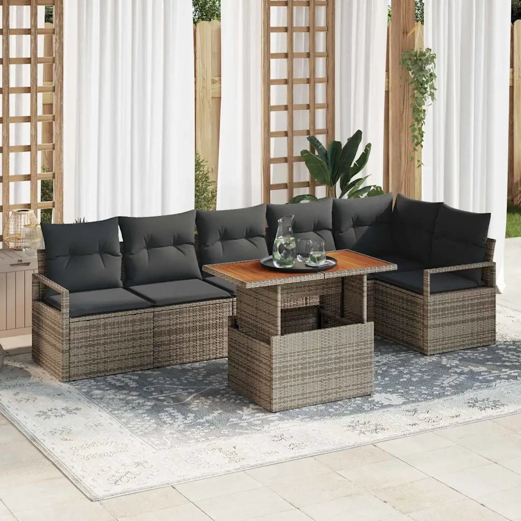 Set Divano da Giardino 7 pcs Grigio Poly Rattan