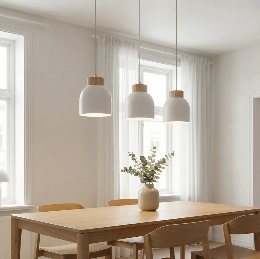 Lampada a sospensione VIGO bianca legno 3xE27 Emibig