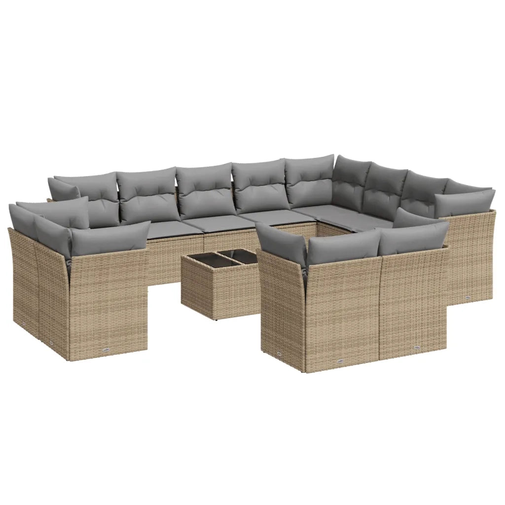 Set Divano da Giardino 13 pz con Cuscini Beige in Polyrattan 3250378