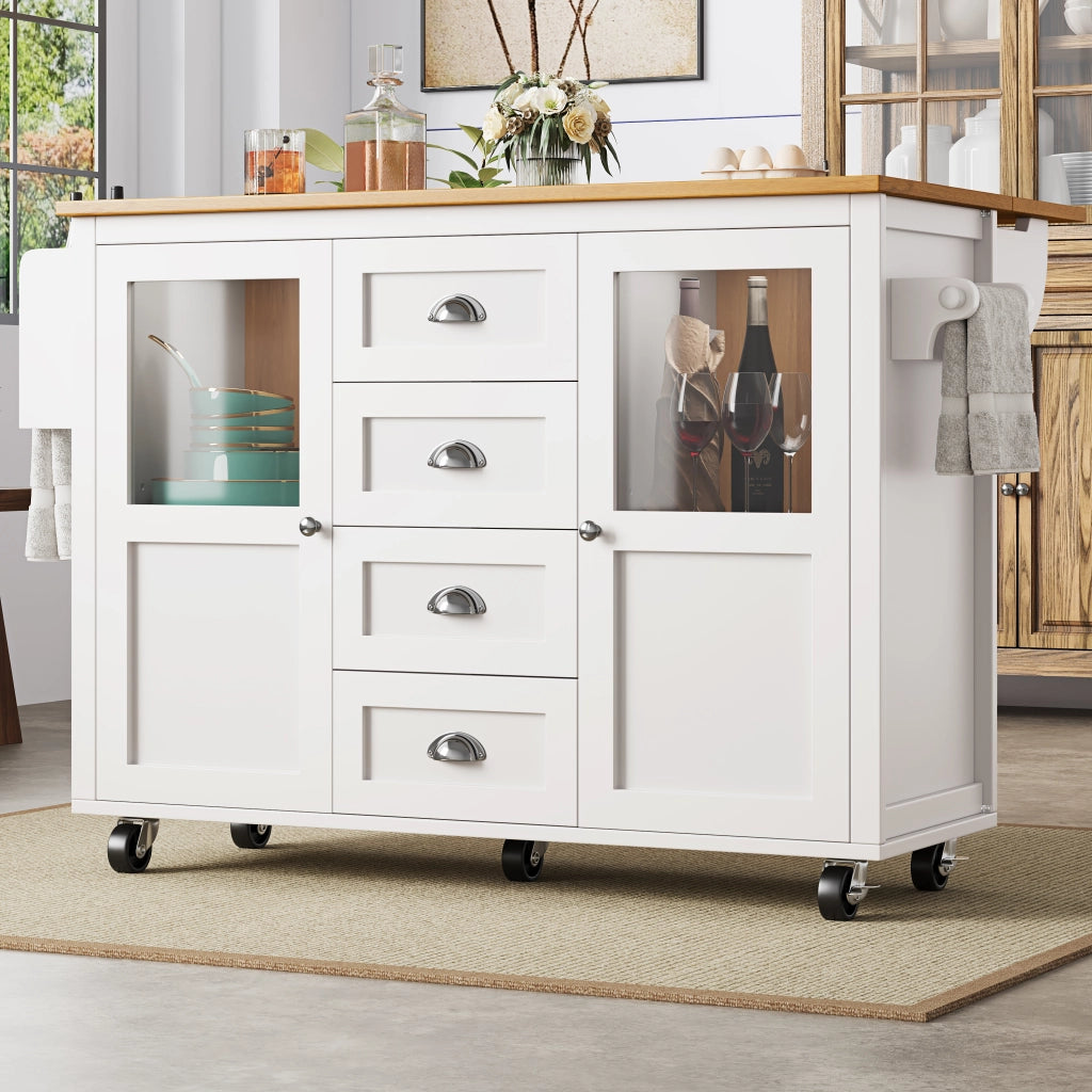 Isola della cucina mobile - Zephmum- 120x73x93 cm, bianco/nero, estraibile con ruote