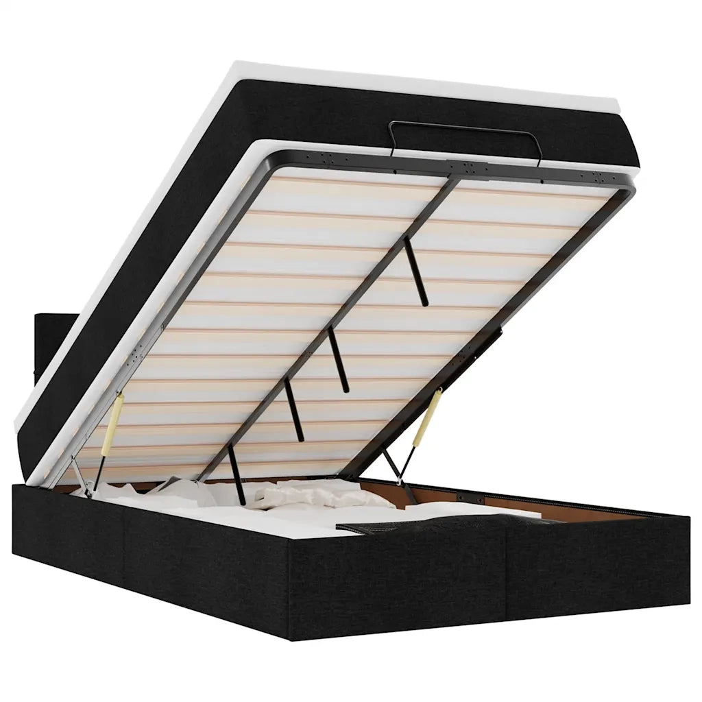 Pouf Letto con Materasso e LED Nero 120x190 cm in Tessuto