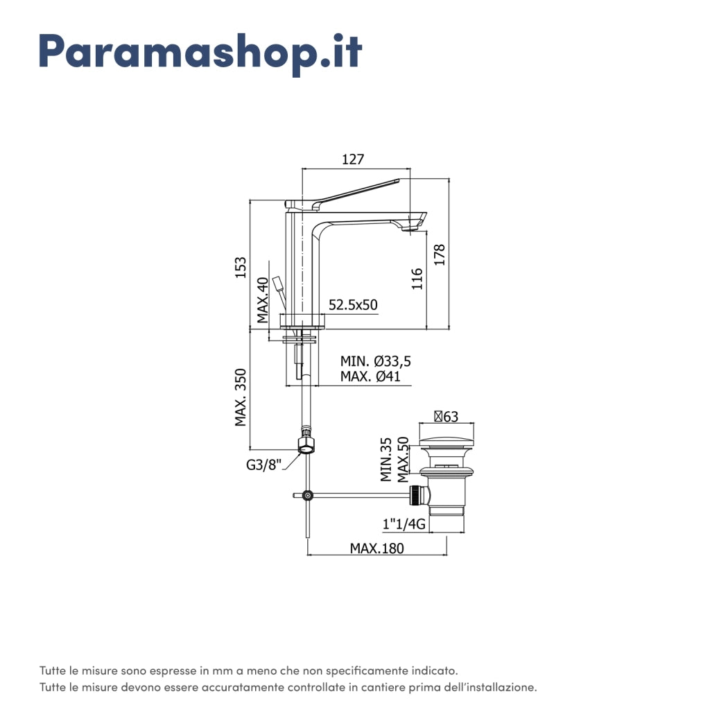 Paffoni coppia miscelatori lavabo e bidet scarico automatico cromato mod. Tilt