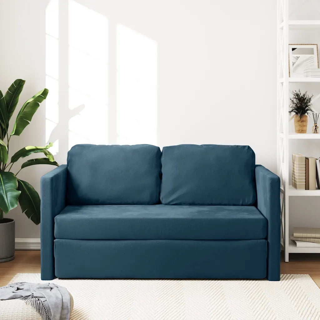 Divano Letto da Terra 2 in 1-Sofa Letto-Daybed Blu 122x204x55 cm Velluto