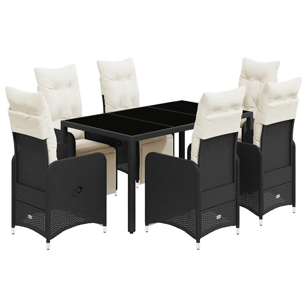 Set da Bistrò da Giardino 7 pz con Cuscini Nero in Polyrattan 3277138