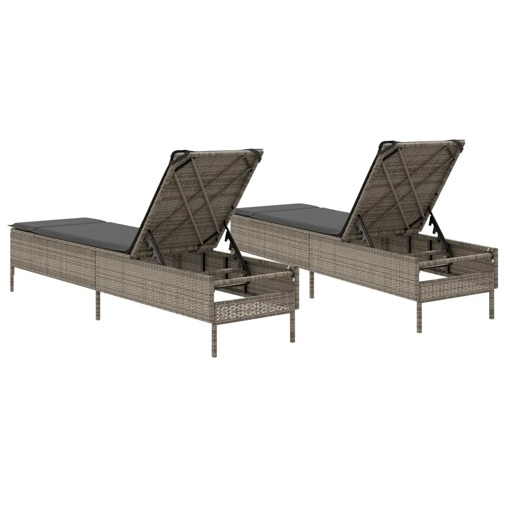Lettini Prendisole 2 pz con Cuscini Grigio in Polyrattan 3261589