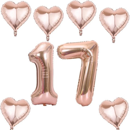 Set di palloni gonfiabili XL numero 17 - Set da 2 - Arcobaleno/ Rosa - Decorazione per compleanni - Qualità elevata - Incluso strumento per gonfiaggio - Pallone numerato