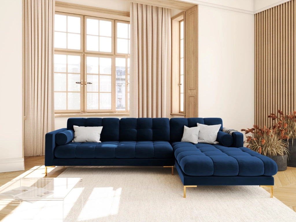 Cosmopolitan Design - Divano angolare destro "Bali" 5 posti in velluto blu reale 
