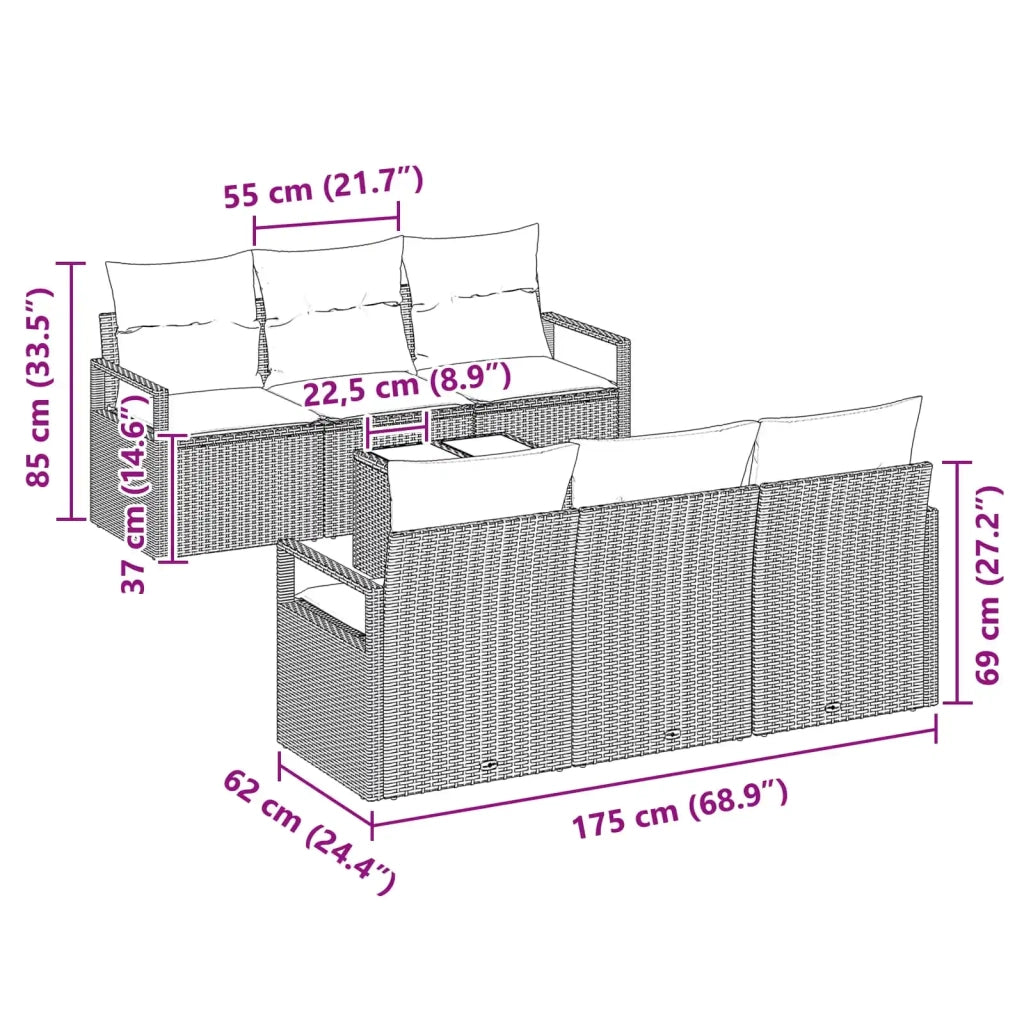 Set di divani con cuscino 7 pcs Nero e Turchese polyrattan 3346276