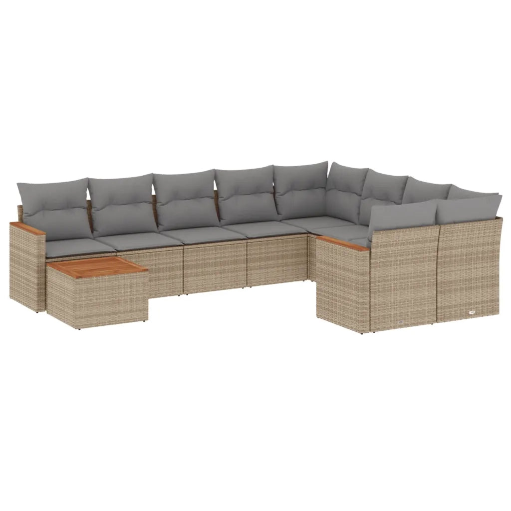 Set Divano da Giardino 10 pz con Cuscini Beige Misto Polyrattan