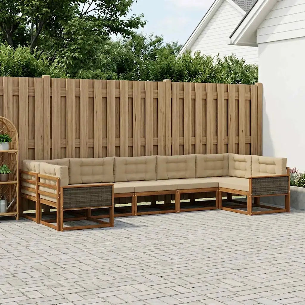 Set di divani da esterno con cuscino 7 pcs Naturale e Beige 3382861