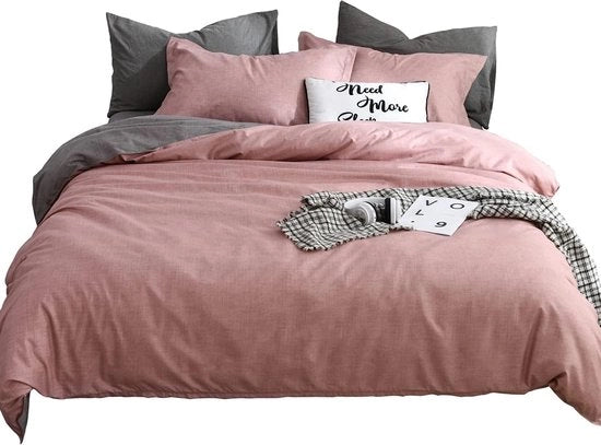 Set di lenzuola 135x200 cm a righe rosse grigie antracite ombranti 100% morbidi e comodi microfibra - 1 coperta da letto 135 x 200 cm + federe 80 x 80 cm con cerniera rossa grigia