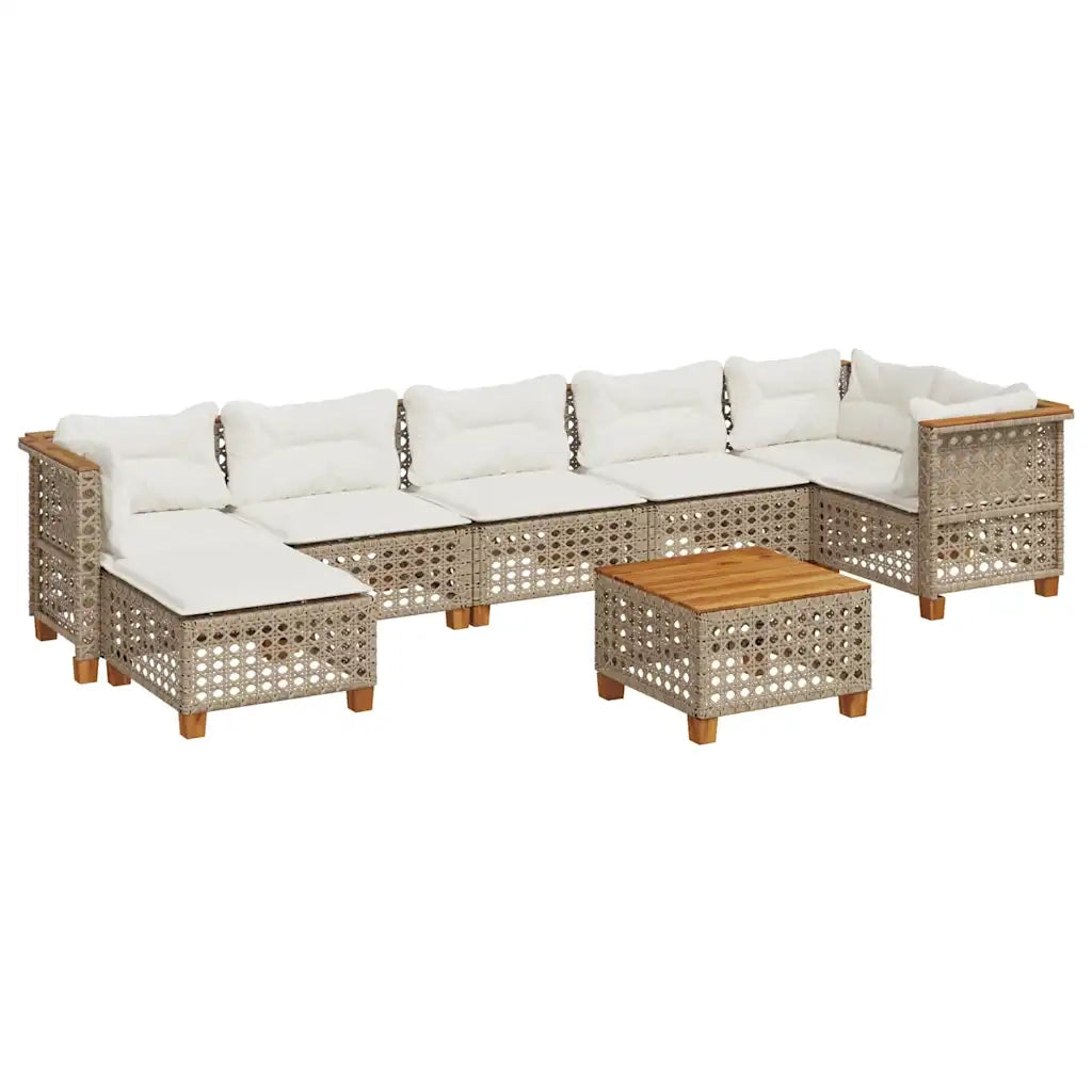 Set Divano da Giardino 8 pz con Cuscini Beige in Polyrattan 3261934