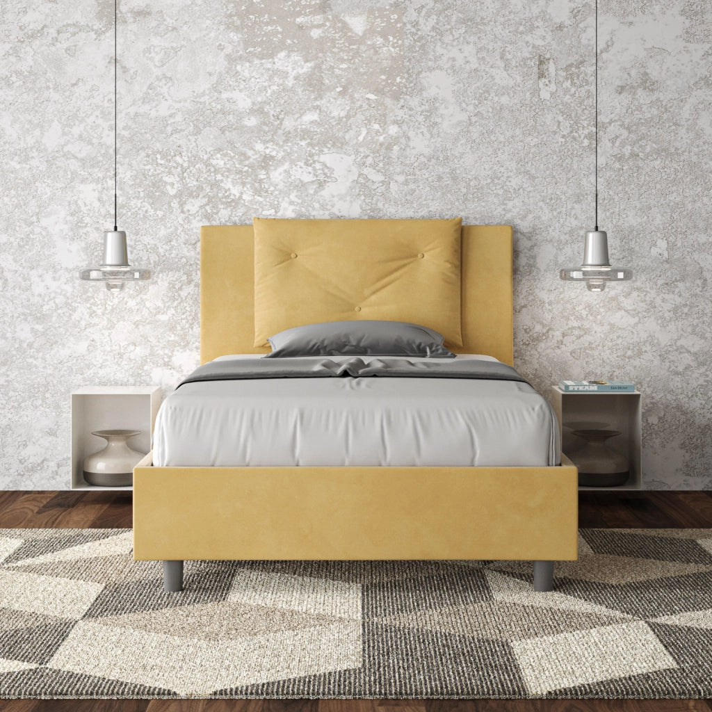 BS COM Letto singolo contenitore imbottito 100x210 microfibra ocra