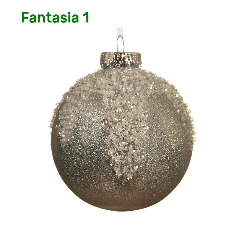 Palline di natale color bianco o argento con decori Kaemingk