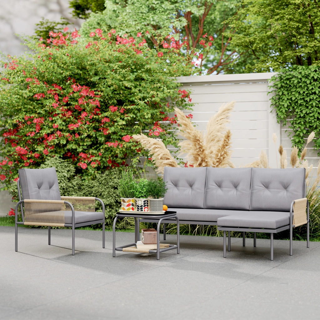 Set Giardino 4 Pezzi in Rattan con Divano ¨C Minimal ¨C Grigio