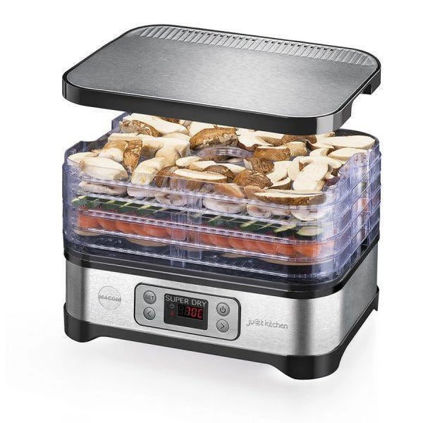 Macom Superdry Nero, Essiccatore in acciaio spazzolato, schermo lcd con temperatura regolabile e timer 450 W