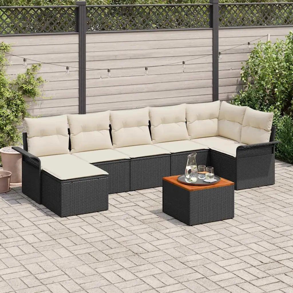 Set Divano da Giardino con cuscino 8 pcs Nero polyrattan