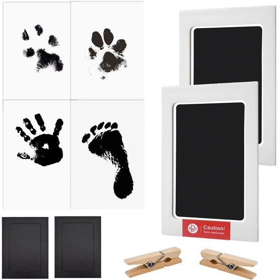 Impressione dei piedi - 2 Pezzi - Impressione dei piedi dei bambini/Impressione dei piedi dei cani - Incluso 4 biglietti - 2 cornici - Presentazione semplice - Afdrukset