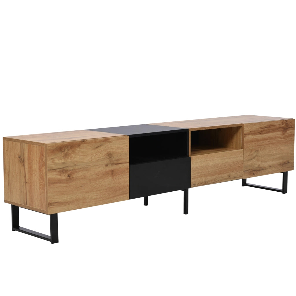 Supporto TV moderno - Zephmum - Design nero e legno, robusto, ampio spazio