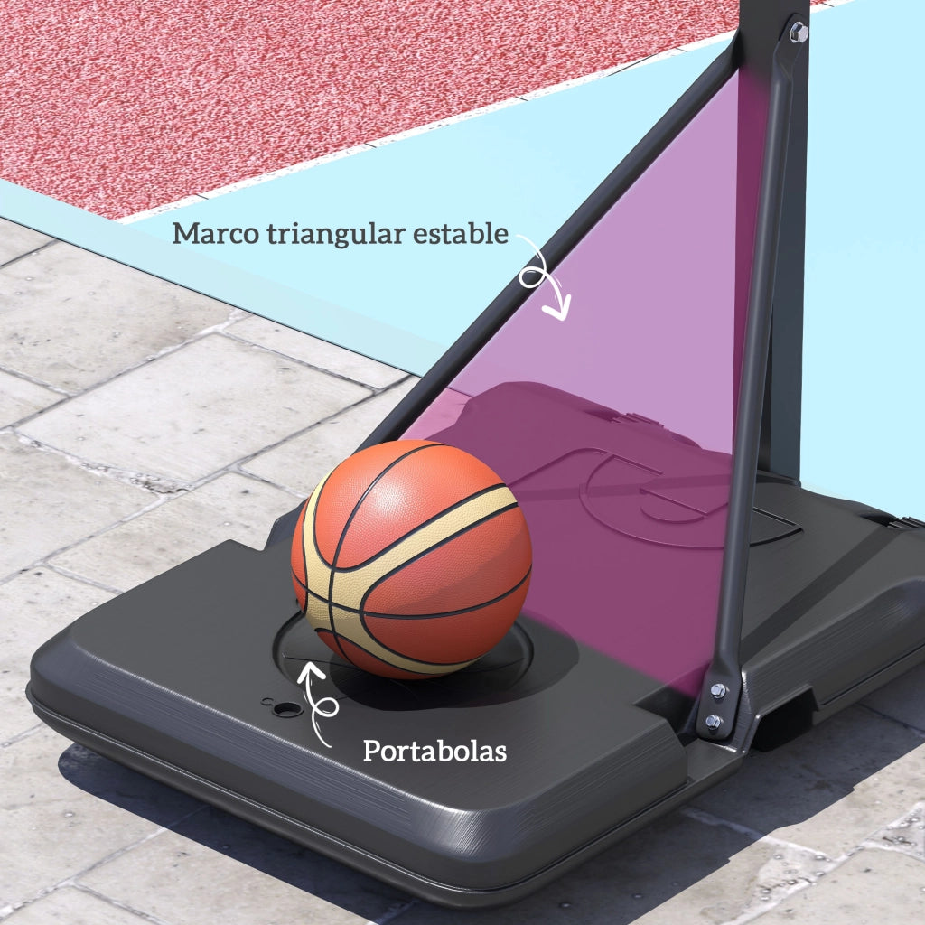 Canestro da Basket Regolabile 146-236 cm con Ruote e Base Riempibile ¨C Minimal ¨C Nero