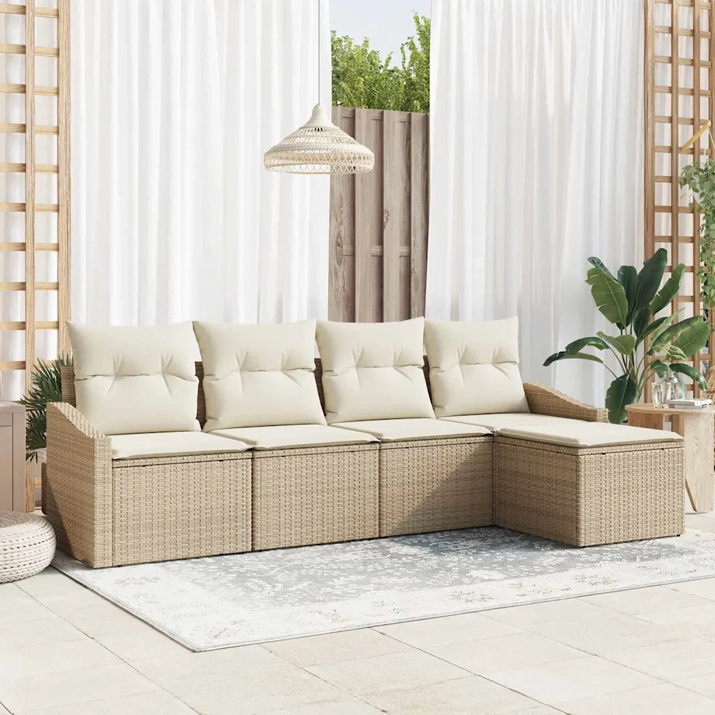 Set di divani con cuscino 5 pcs Beige polyrattan