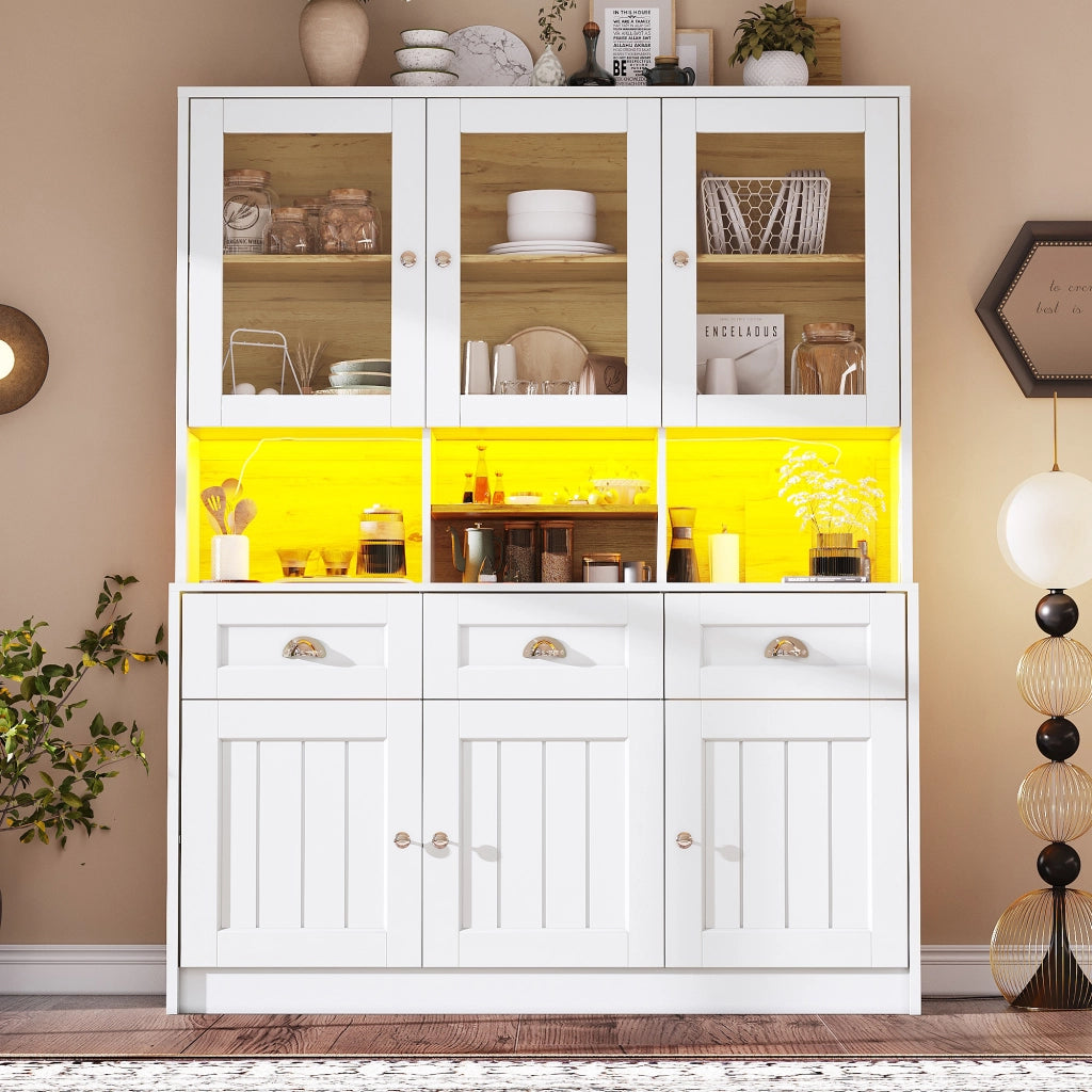 Mobile Buffet con LED ¨C MINIMAL ¨C Bianco/Nero, Ripiani Regolabili, 140x40x175