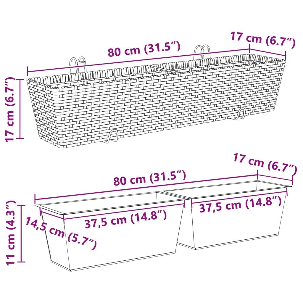 Ringhiera 2 pcs 80 x 17 x 17 cm Metallo 42026969